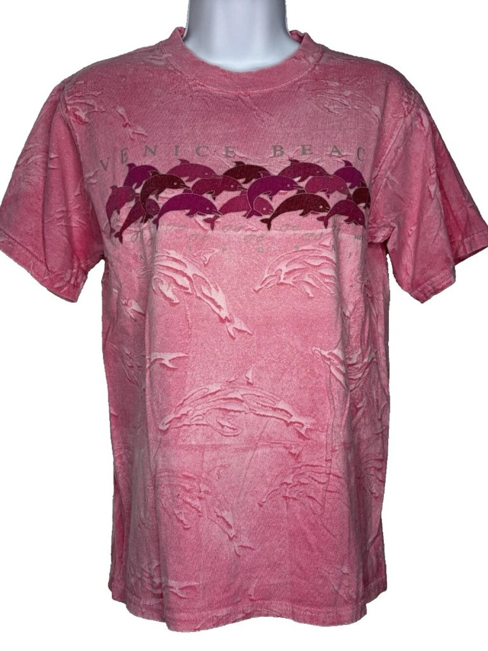 Vintage Y2K Venice Beach California Dolphin T-shirt Size S Pink Tie Dye Cotton
